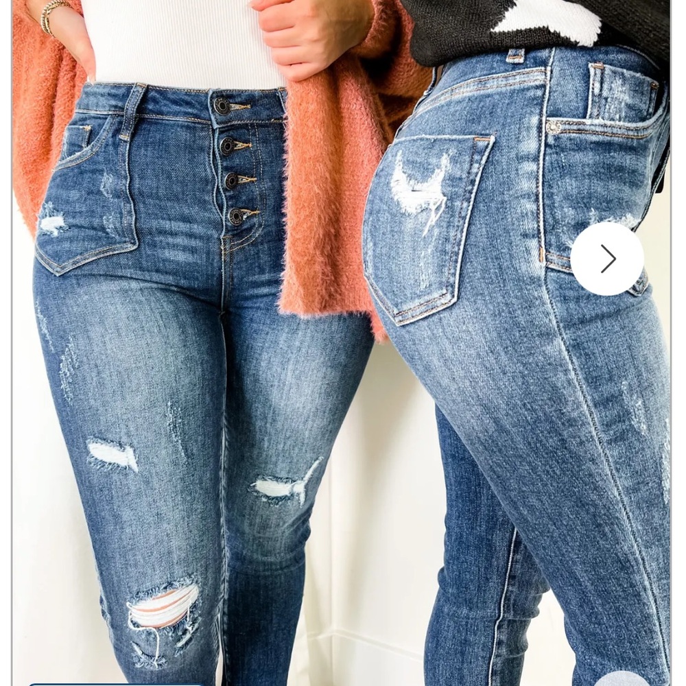 Risen Button Fly Patch Pocket Skinny Jeans